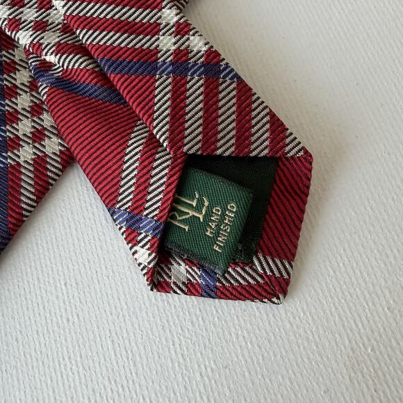 Ralph Lauren Red Plaid Silk Tie Holiday Tartan Made in USA 90s Vintage - Picture 6 of 15